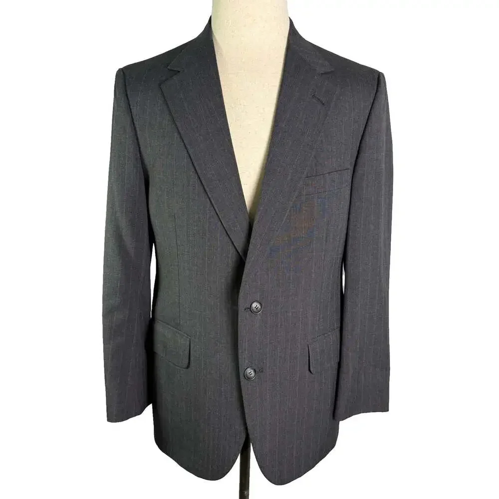 Johnny Carson Vintage 40R Charcoal Gray Pinstripe Suit Jacket Blazer Tailored